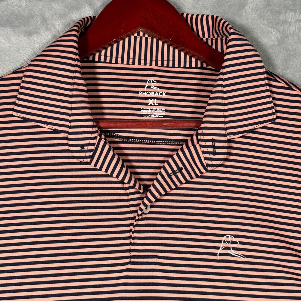 Rhoback Polo Shirt XL Orange Blue Striped Golf Performance